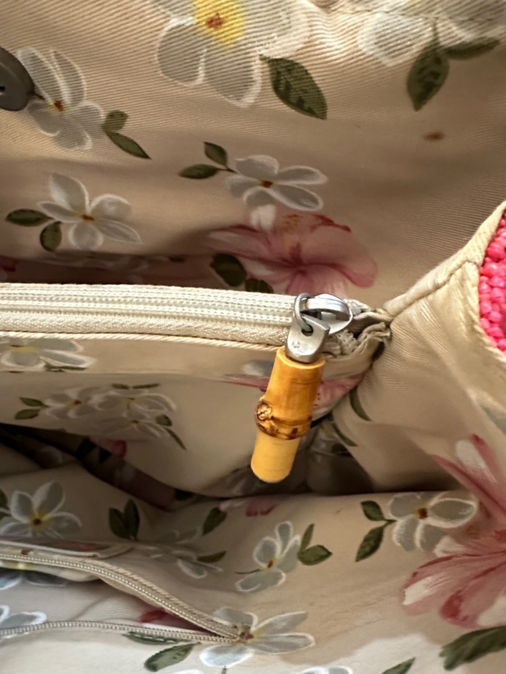 Fossil Watermelon Pink Bamboo-Handle Women's Tweed Mid -Large Top-Handle Bag - Picture 9 of 14